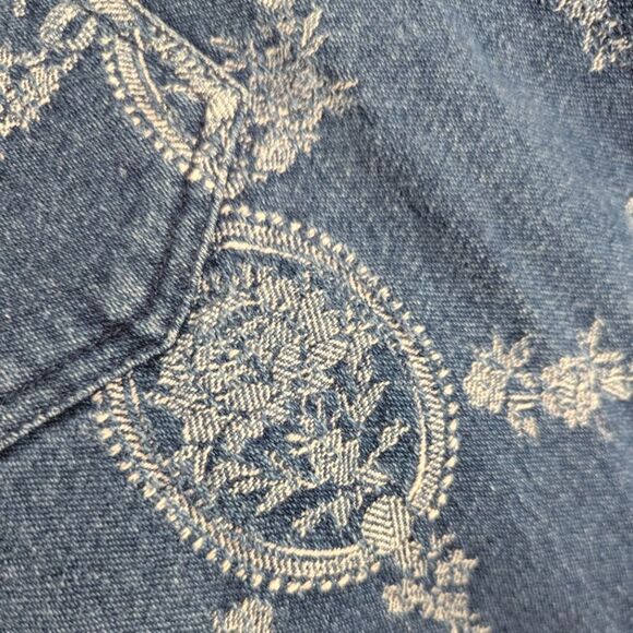 Vintage 90s Jeanjer Baroque floral print blue denim tapered mom jeans womens 5/6 - Picture 6 of 6